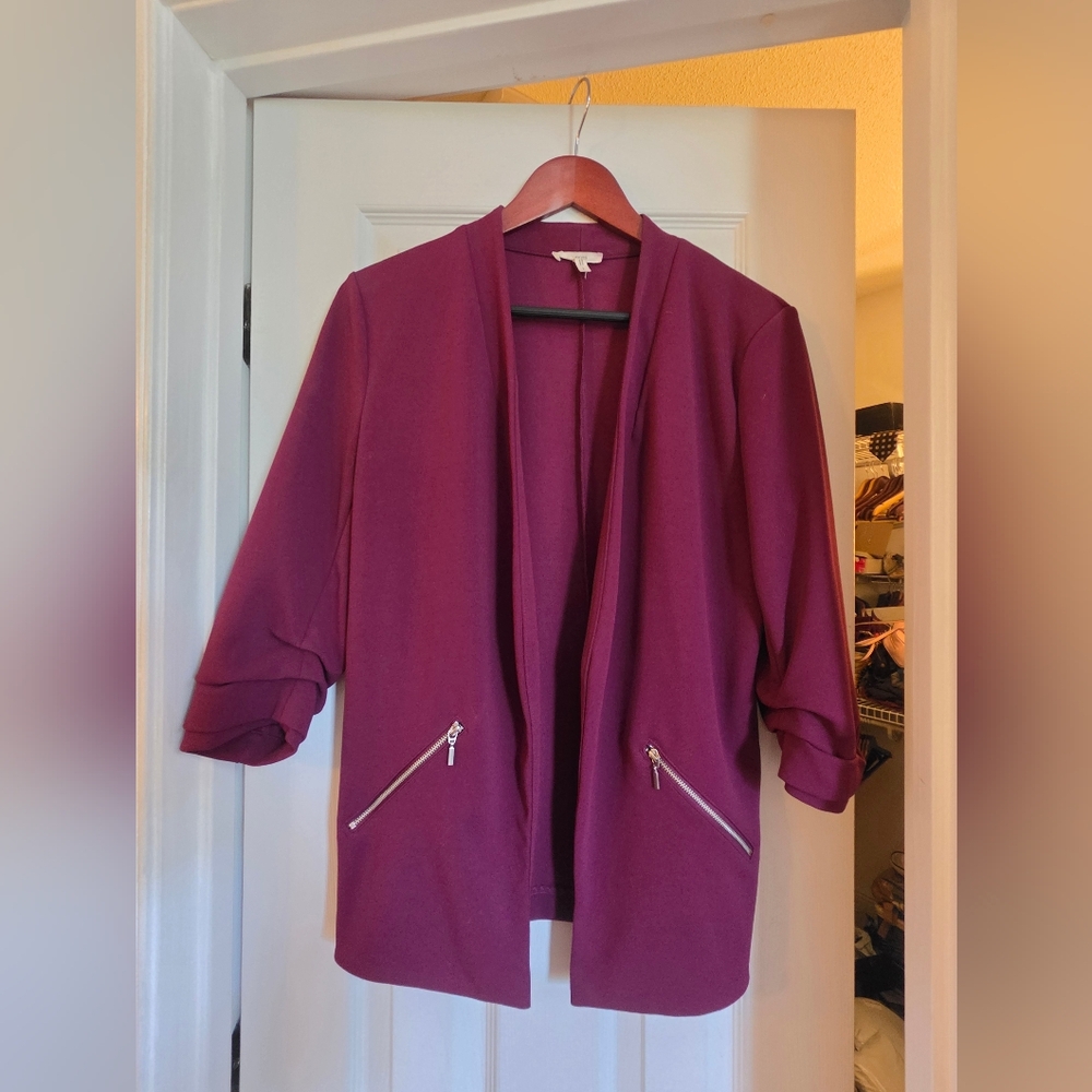 Maurices Deep Plum Open-Front Blazer with Zip Pockets